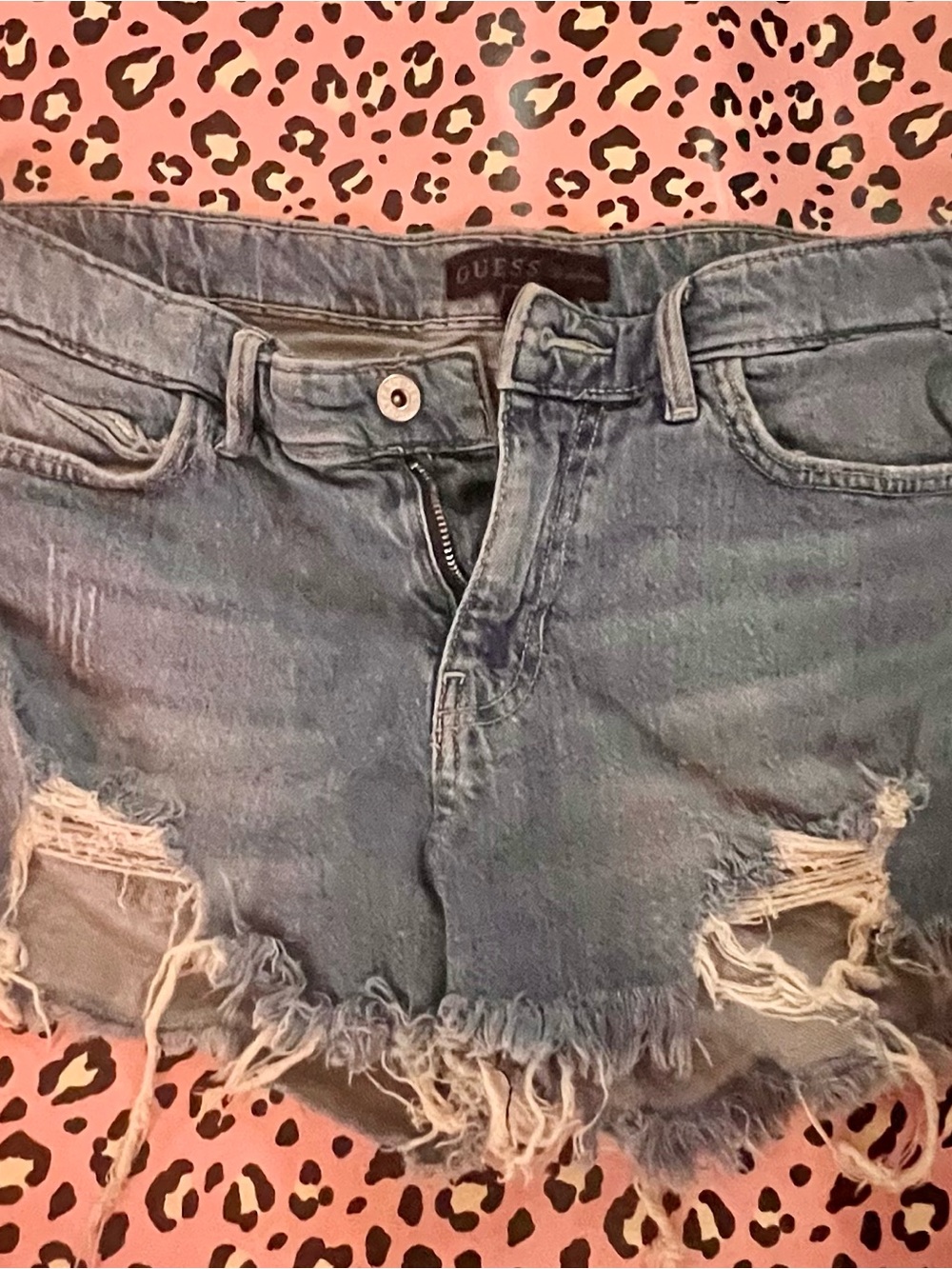 GUESS Distressed Light Ty Blue Denim Cutoff Shorts